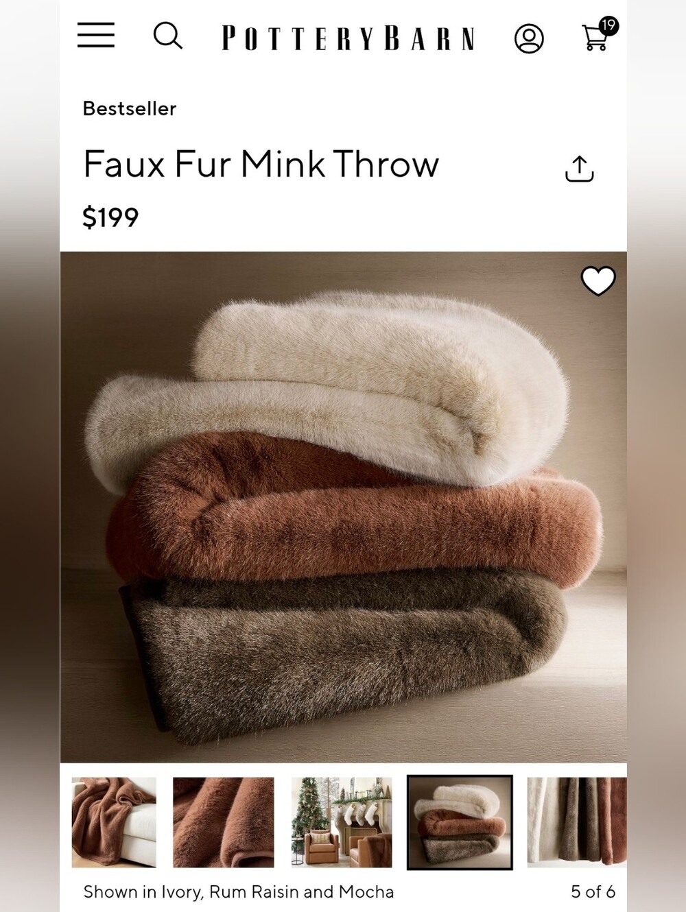 Pottery Barn Faux Fur Mink Throw - Rum Raisin